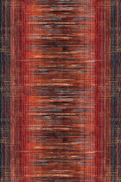 kilim home Estetik Çizgili Modern Salon Pamuk Taban Halısı - Kiremit/Antrasit...