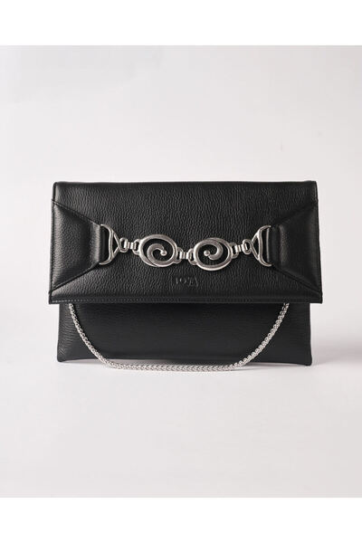 Toya Δερμάτινη Γυναικεία Τσάντα Clutch για Εκδηλώσεις, Μαύρη