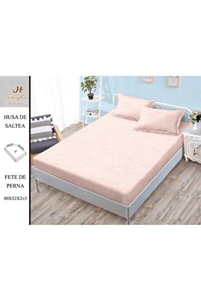 naniland.ro Husă de Pat Bumbac Satinat 2 Persoane 3 Piese Cu Elastic 180x200 cm