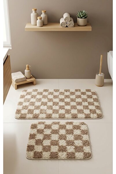EUROBANO Chess Dama Patterned Bone-Beige 2-Piece 80 X 50 Latex Non-Slip Base ...