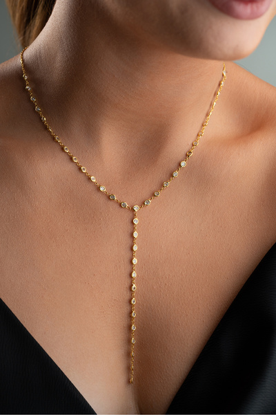 Silvano Jewelry 925 Ayar Gümüş Zirkon Sıra Taşlı Y Kolye
