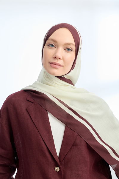 ARMANDA Elegant Harmony Frame Desen Shawl - Cream - Bordo