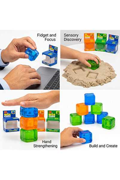 Twisoo Pack of 3 Cube Squeeze Ball Stress Relief Toy Squishy Sensory Fidget Gel Cubes Soft Stretchy Squeeze Toy for Kids and Adults Anxiety Relief Desk Toy Red Blue Green Orange Mix Colors