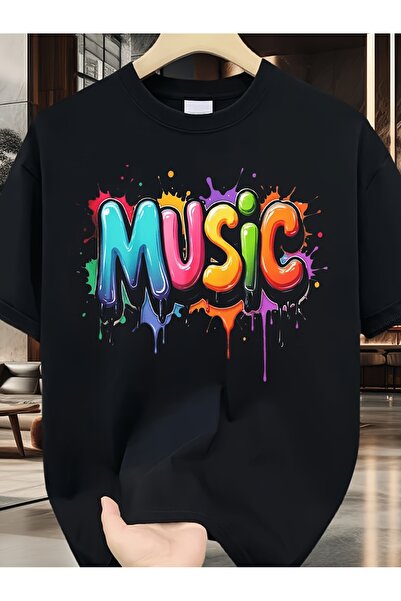 NOURAM Plus Size Men'S Oversized MusicThemed Streetwear T-Shirt Featuring Blu...