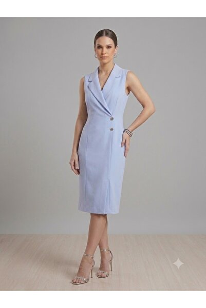 centilmen Velana Blazer Collar Accessory Buckle Slit Sleeveless Dress 8713