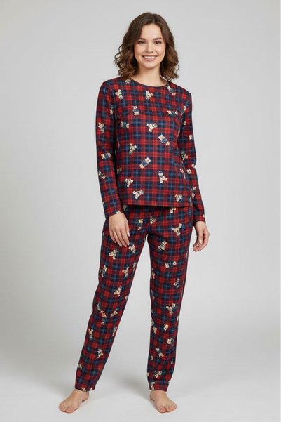 TOFİSA Desenli Süet Pijama Takımı - 28159-KIRMIZI
