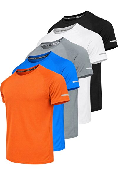 pandy Pack of 5 Unisex Athletic Technical Sports T-Shirts with Quick Drying F...