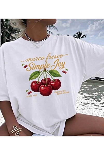 Marco Fresco Тениска с щампа на череши Simple Joy