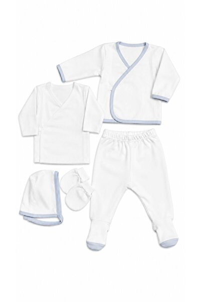 Oz Baby Yenidoğan 5 Parça Pamuklu İç Dış Zıbın Seti Hastane Çıkışı Bebek Takı...