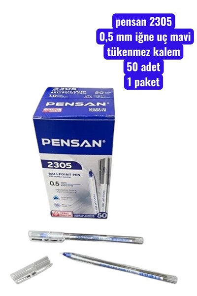 SEYFİKİRTASİYE Pensan 2305 0.5 mm Needle Tip Blue Ballpoint Pen 50 Pieces 1 Pack