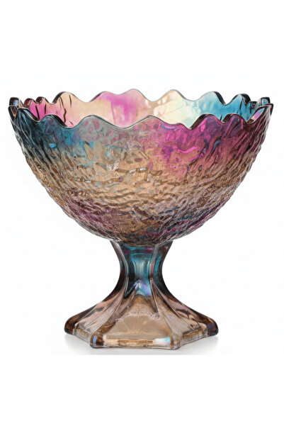 AKDC Elegant Iridescent Glass Footed Candy Bowl | 17×17 cm