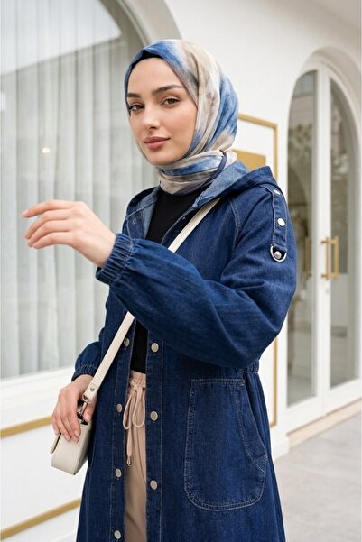 HİJABAYA Дънкова шапка с качулка, закопчаване с копчета отпред, детайл с епол...
