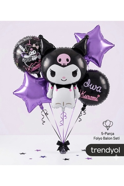 KAYA SÜS 2 5 Parça kuromi Karakter Figürlü Folyo Balon Seti
