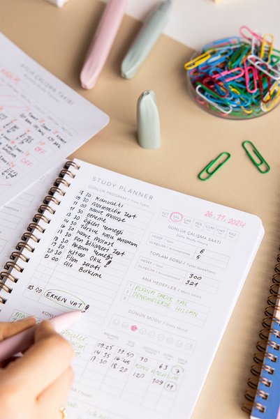 PAPERORA A5 Spiral Study Notebook Exam Preparation Tracking Agenda Yks Tyt Kpss Ales Blue
