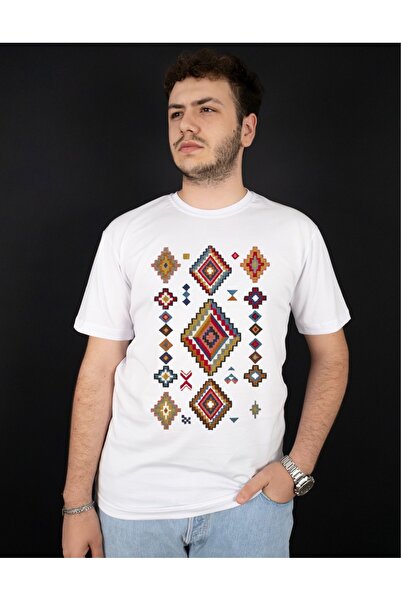 Krays Unisex Carpet Rug Ethnic Pattern Printed Black White T-Shirt 100% Cotto...