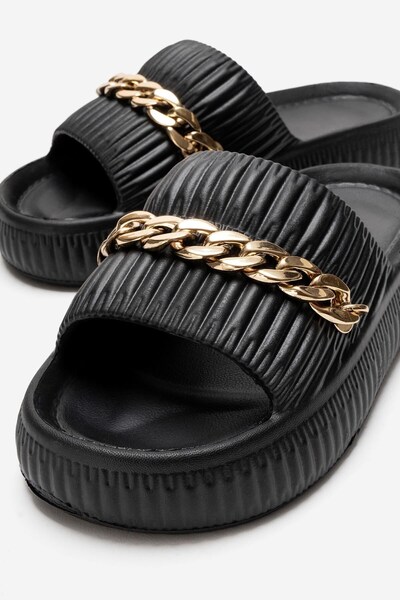 Rugmood Black Chain Detailed Eva Women's Slippers Balcony Garden Summer Model