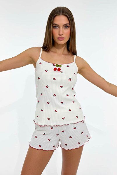 girlstop Kadın Kaşkorse Bebe Overlok İnce Askılı Şort Pijama Takımı