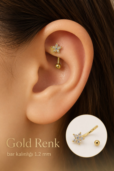 moonzy - minimalist & cozy Çiçek Rook Piercing 316L Çelik Zirkon Taşlı Tek Ad...
