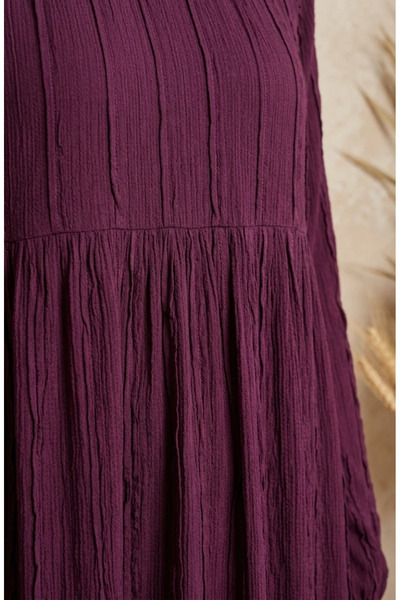 sefamerve Ruffle Detailed Elastic Sleeves Hijab Dress 0560-01 Plum