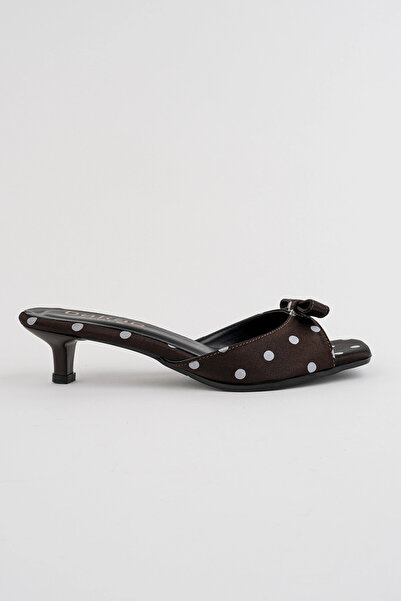 bakac store Amelie Brown Polka Dot Bow Detailed Heeled Slippers
