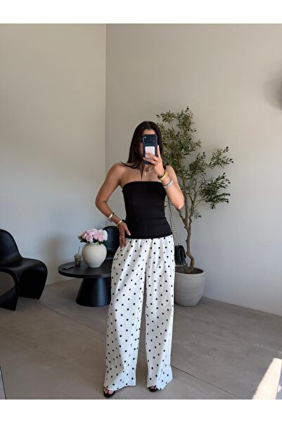 Bade Butik Ecru Elastic Waist Polka Dot Trousers