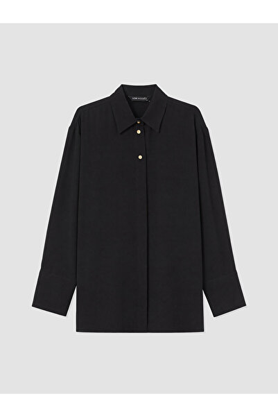 LC Waikiki LCW Modest قميص نسائي أسود من البوبلين