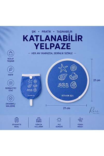 RoseCo00 Katlanabilir Kolay Taşınabilir Çıtçıtlı Yuvarlak Anahtarlık Yelpaze ...
