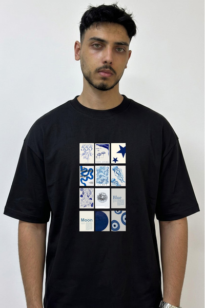 Anetos Μπλουζάκι με στάμπα Blue Sea Design σε μαύρο χρώμα