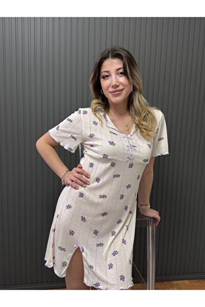 Mai Handmade Kadın Vintage Çiçek Desenli Pamuklu Gecelik Ev Giyim Pijama Elbi...