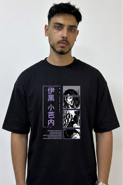 Anetos Iguro Obanai Design Printed Oversize Black T-Shirt