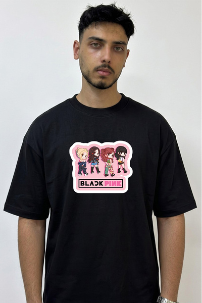 Anetos Blackpink_1 Μαύρο μπλουζάκι με στάμπα σε σχέδιο Oversize