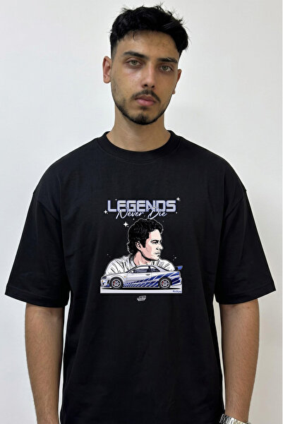 Anetos Paul Walker Skyline dizajn, štampana oversize crna majica