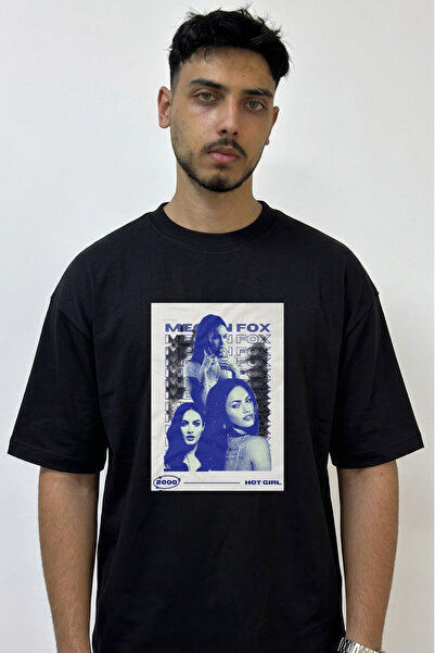 Anetos Megan Fox Design Printed Oversize Black T-Shirt