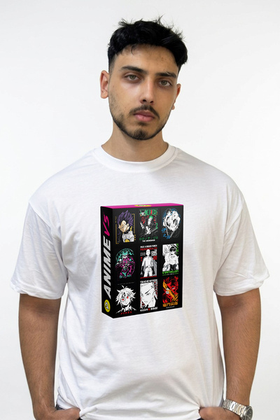 Anetos Anime Box Design Printed Oversize White T-Shirt
