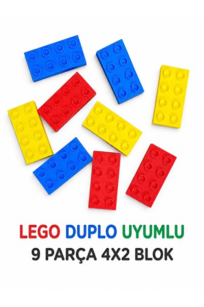 OyuncaklarÜlkesi Lego Uyumlu 9 Parça 4x2 Duplo Uyumlu Büyük Ebat Yedek Parçal...