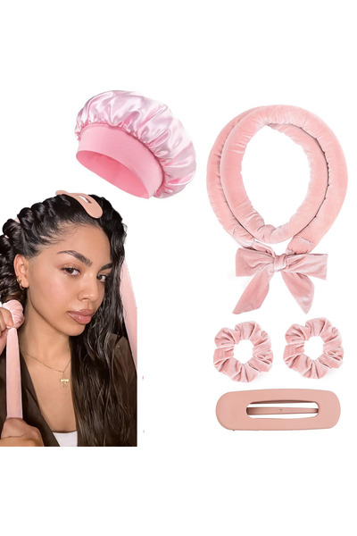 Choice3 Light Pink with cap No Heat Hair Rollers Heatless Curling Rod Headban...