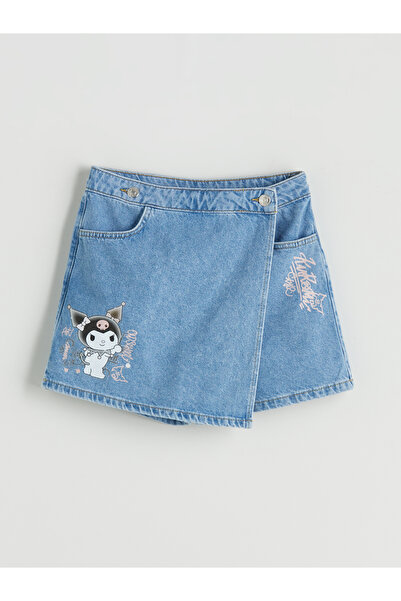 LC Waikiki Fustă-pantaloni scurți din denim pentru fete, cu imprimeu Kuromi