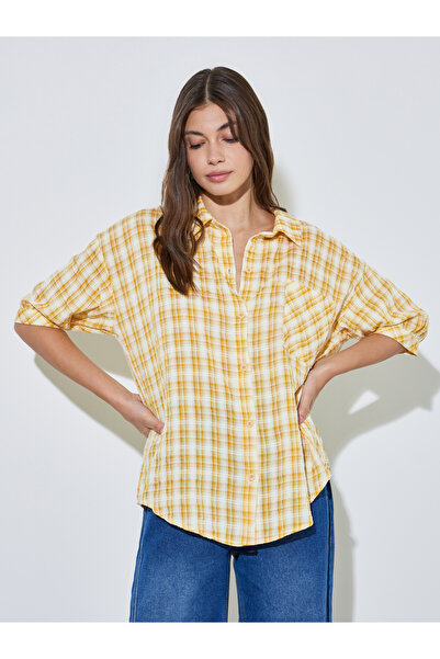 Styli Yellow Checked Pattern Casual Shirt