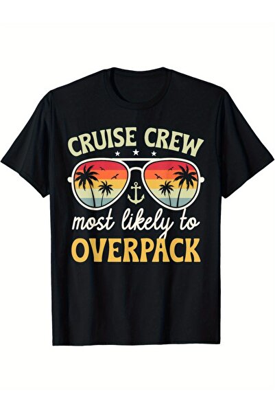 NOURAM Humorous T-Shirt Vacations "Cruise Crew Most Likely to Overpack" Black...