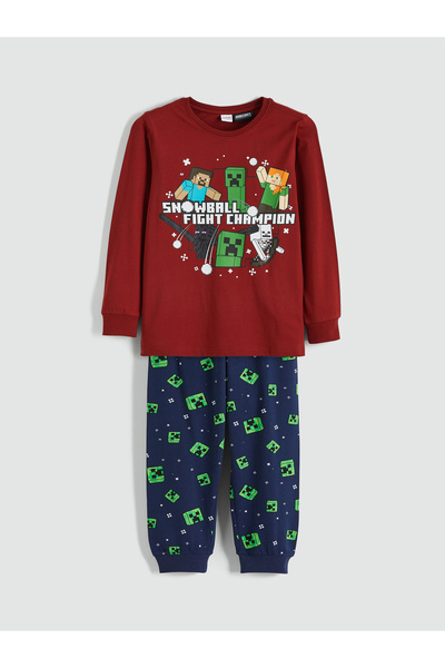 LC Waikiki Set de pijamale pentru băieți cu imprimeu Minecraft