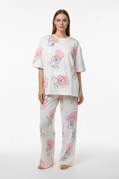 girlstop Desenli Geniş Kalıp Pijama Takımı