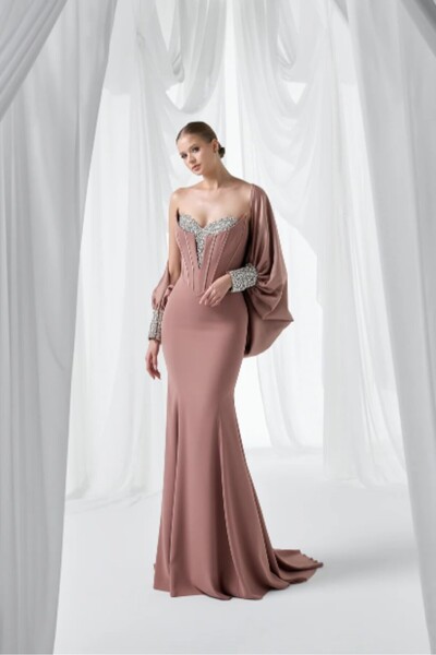 AYSHA BOUTIQUE Taş İşlemeli Drapeli Uzun Abiye Elbise