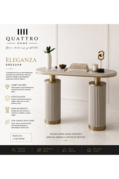 QUATTRO HOME Eleganza Gold Metal Dresuar Modern Konsol Masası 120x40x80 cm