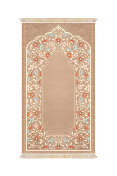 Bursa İpek Beige Soft Pattern Embossed Special Woven Prayer Mat