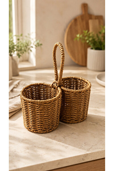 Destpak 2-Piece Spoon Holder Pot Holder Wicker Rattan - High Quality Steel Wi...
