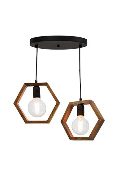 Cojom Candelabru, Hexa 2, lemn, 2x E27, negru mat cu maro antic