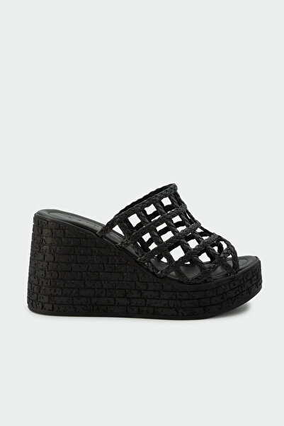 LAMİNTA Leffy Knitted Detailed Platform Women's Black Slippers