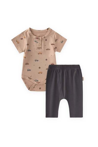 Cigit Patterned Bodysuit Set 0-3 Years Beige, Anthracite