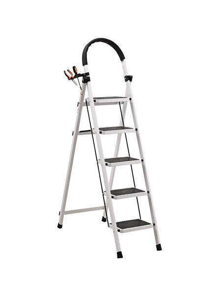 Lawazim Pro7 5-Step Aluminum Folding Ladder 171x46cm with Tool Holder 120kg L...