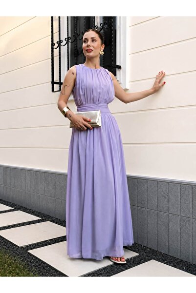 YK FASHION Büzgü Detaylı Drapeli Elbise